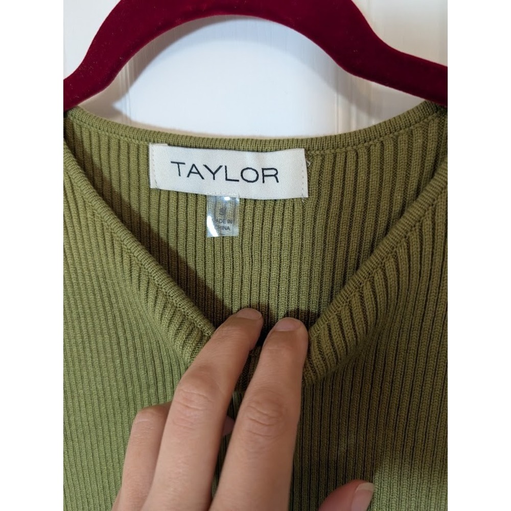 Taylor Mixed Media Olive Green‎ Sleeveless Maxi Dress Knit Top New Size S - Picture 3 of 7